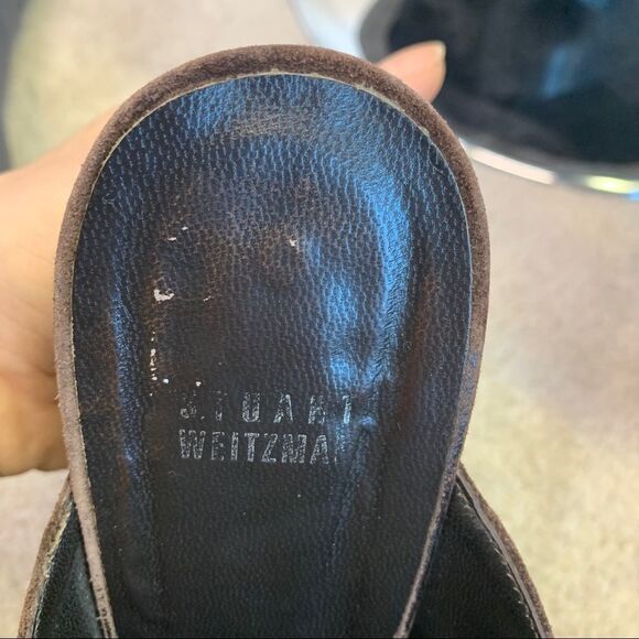 Stuart Weitzman Chocolate Brown Studded Suede Mules clogs size 9.5 - Picture 8 of 11